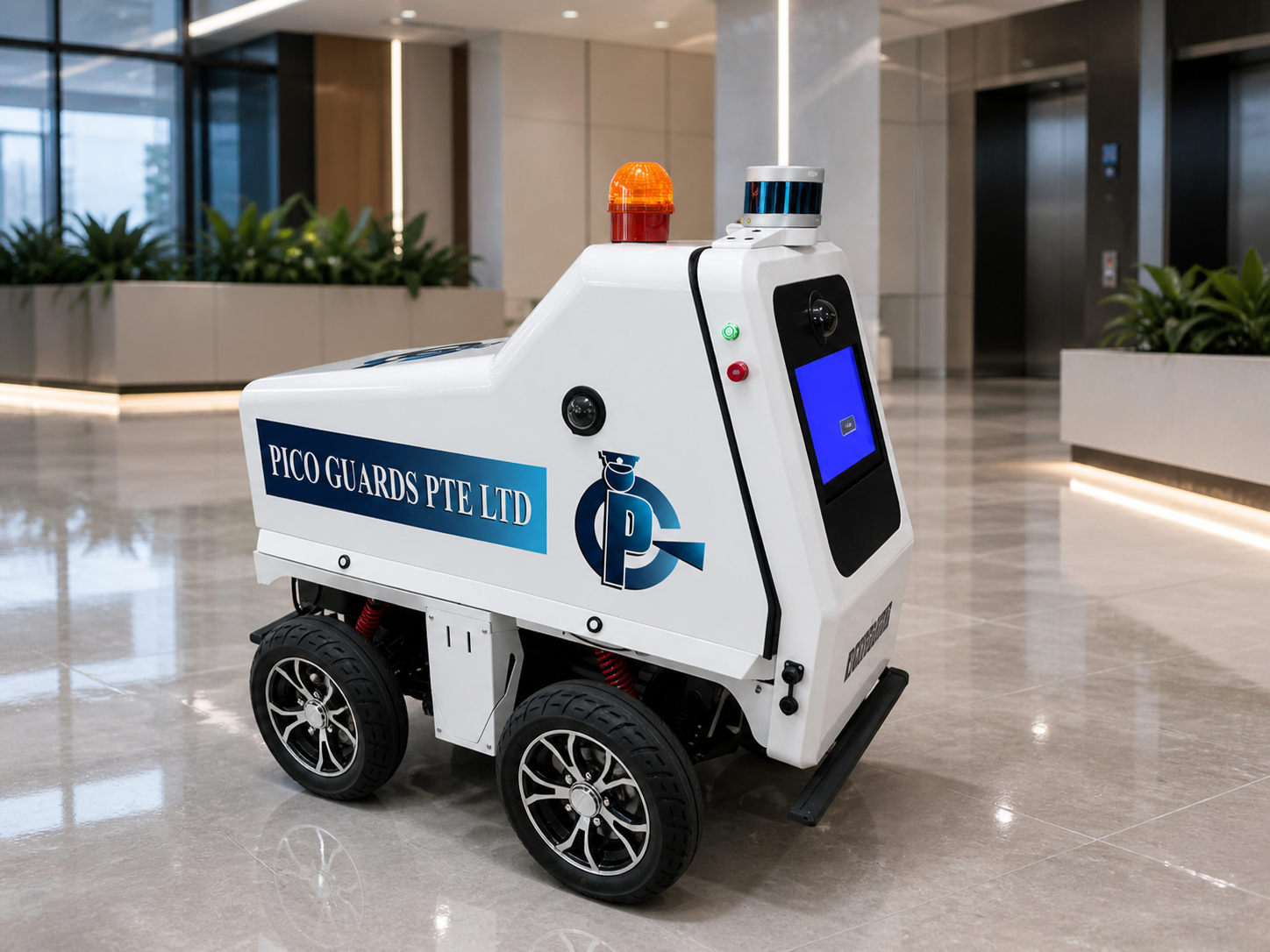 PICO security robot patrolling premises