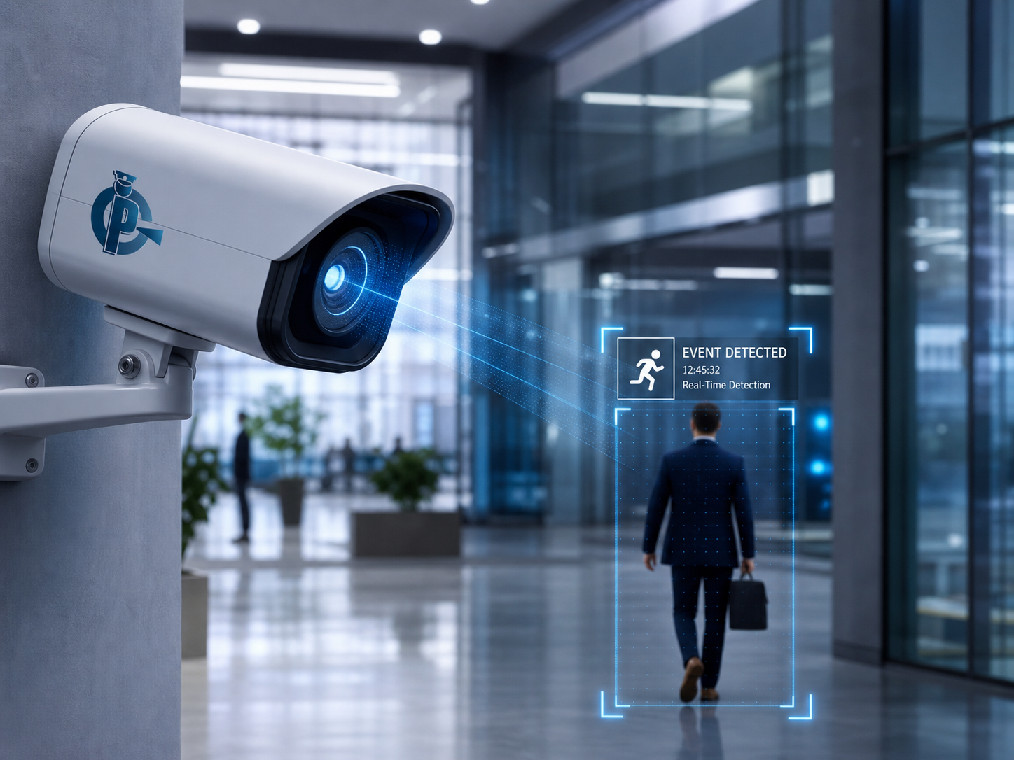 Video analytics dashboard with AI detections across multiple cameras