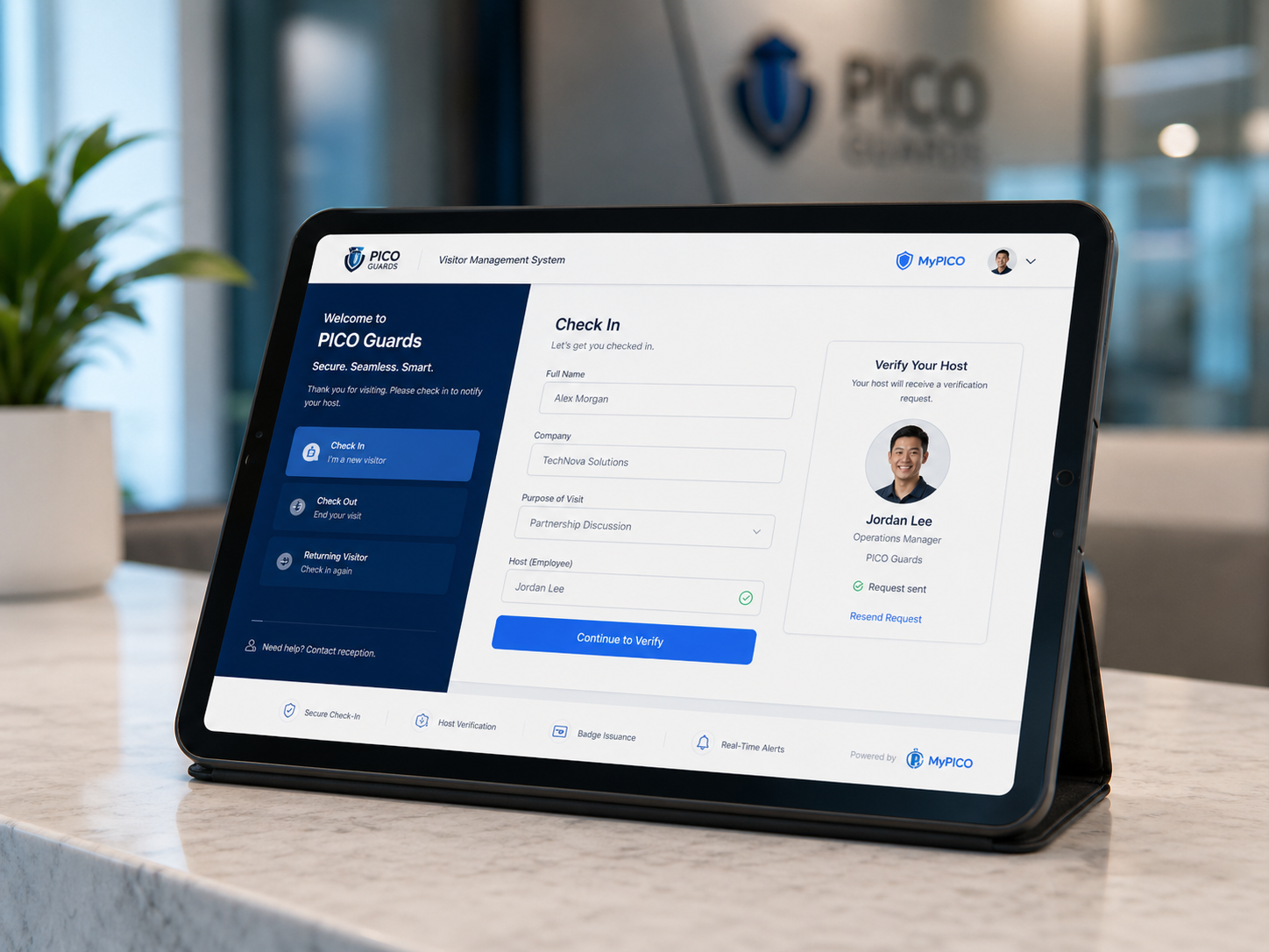 Digital visitor management on tablet kiosk